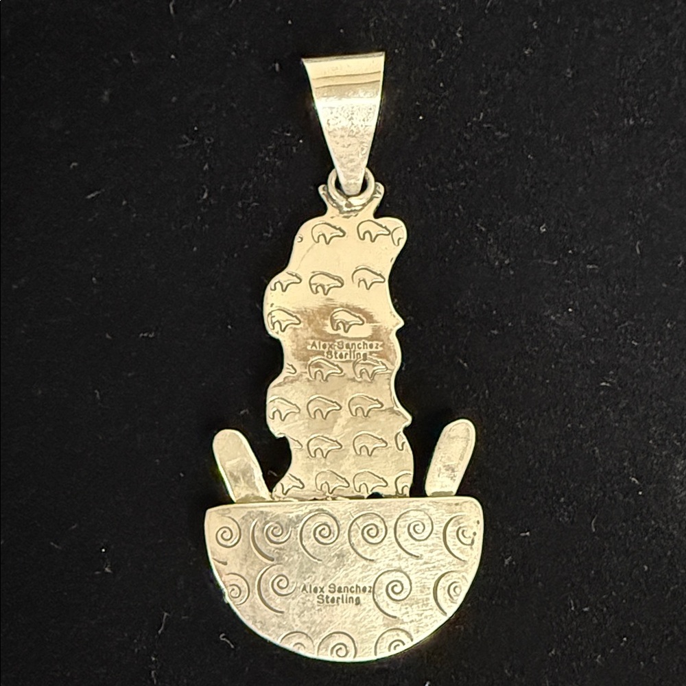 Alex Sanchez Silver and Red Coral Cooking Bowl Pendant - Picture 2 of 6